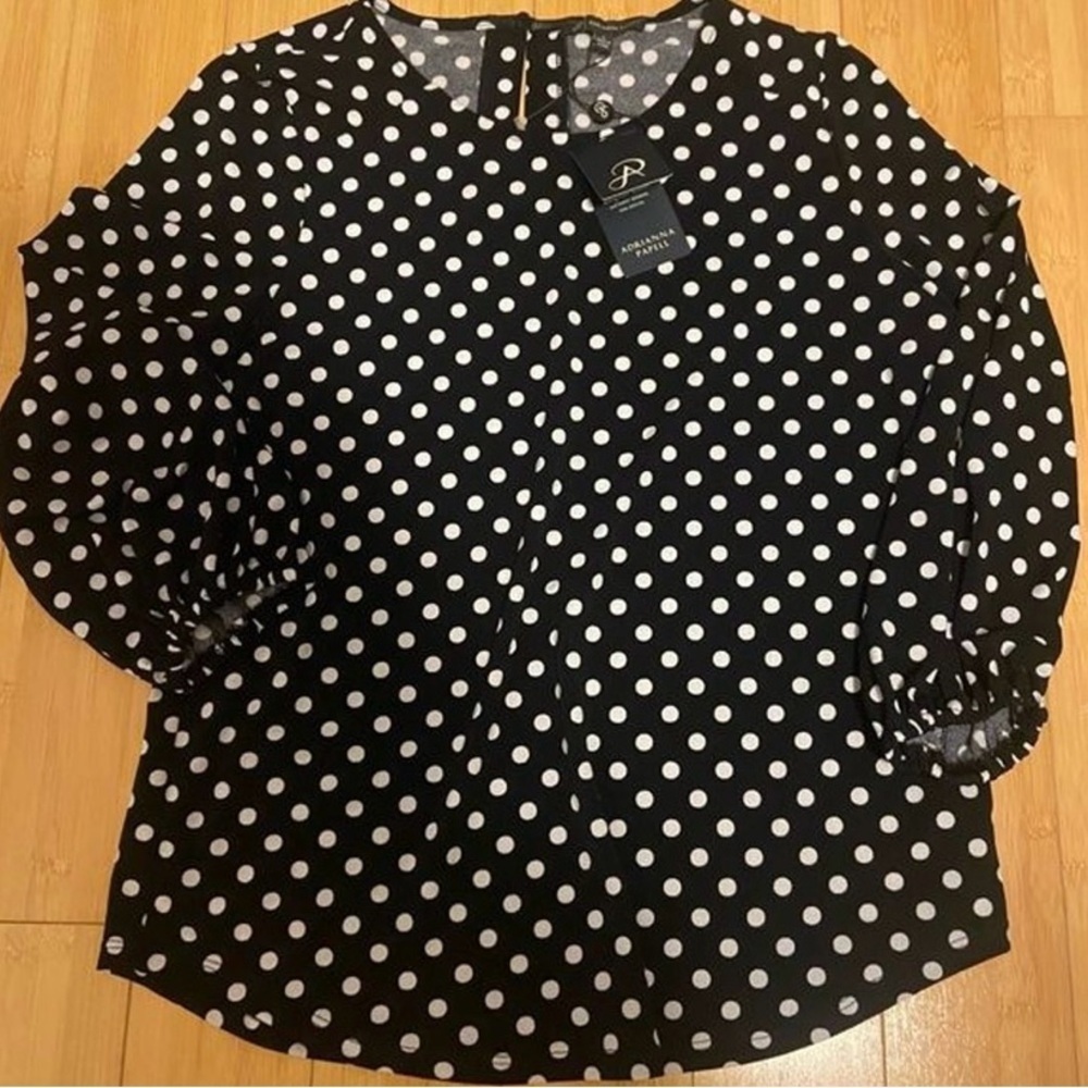 NWT Adrianna Papell Black and White Polka Dot Top Small - Picture 2 of 6